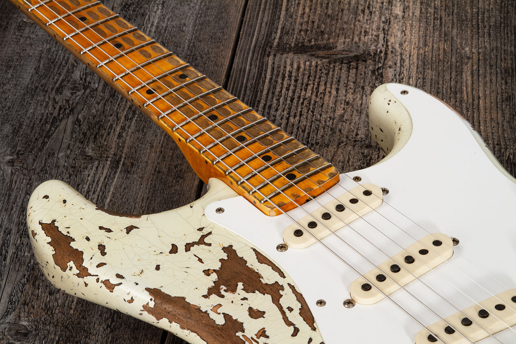 Fender Custom Shop Strat 1956 3s Trem Mn #cz568636 - Super Heavy Relic Aged India Ivory - E-Gitarre in Str-Form - Variation 3