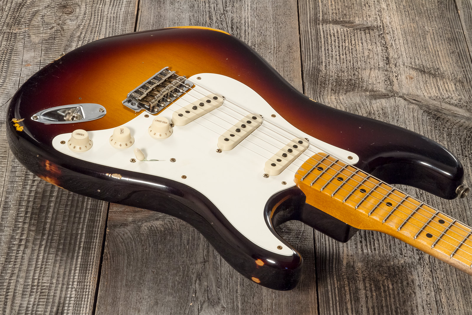 Fender Custom Shop Strat 1957 3s Trem Mn #cz571791 - Relic Wide Fade 2-color Sunburst - E-Gitarre in Str-Form - Variation 2