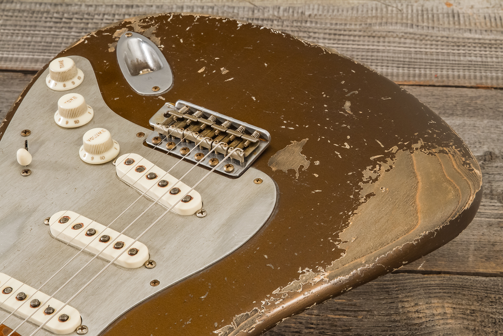 Fender Custom Shop Strat 1957 Masterbuilt D.wilson 3s Trem Mn #cz578116 - Relic Bronze - E-Gitarre in Str-Form - Variation 2