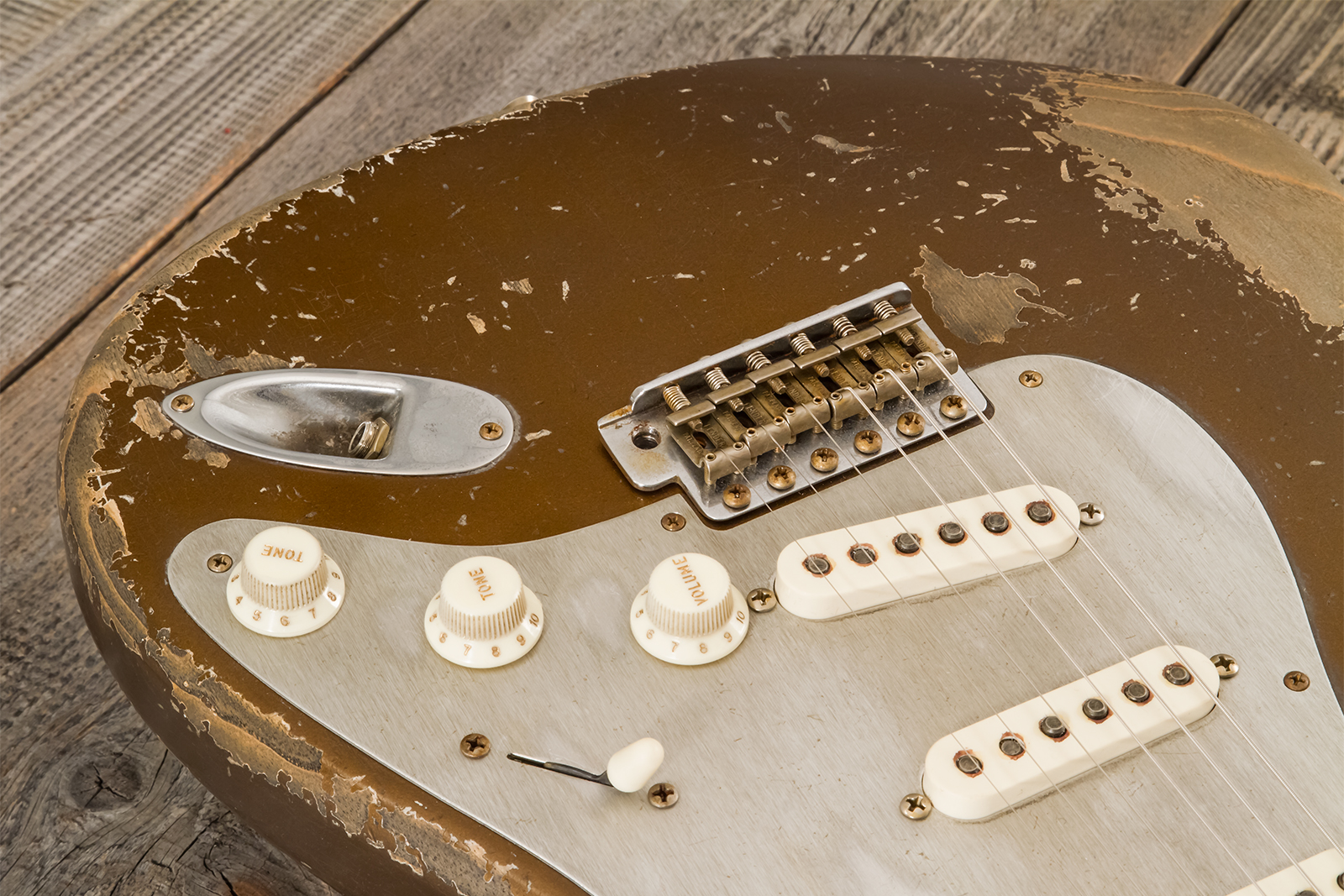 Fender Custom Shop Strat 1957 Masterbuilt D.wilson 3s Trem Mn #cz578116 - Relic Bronze - E-Gitarre in Str-Form - Variation 3