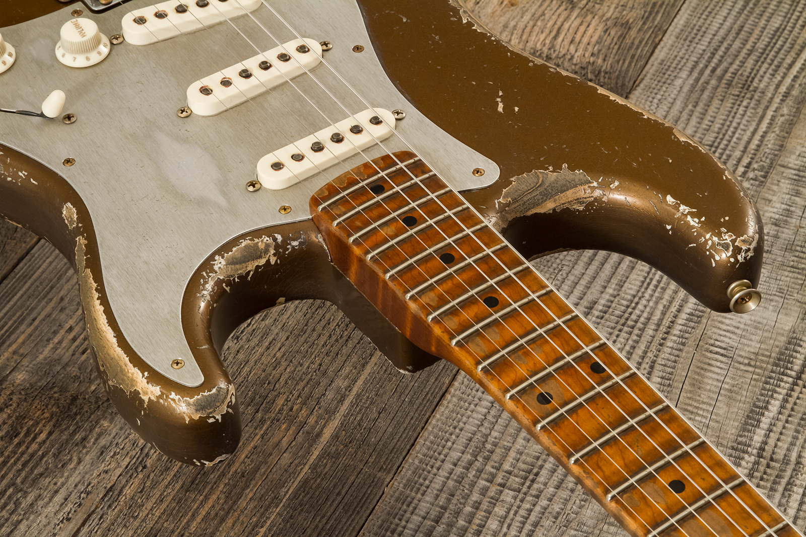 Fender Custom Shop Strat 1957 Masterbuilt D.wilson 3s Trem Mn #cz578116 - Relic Bronze - E-Gitarre in Str-Form - Variation 4