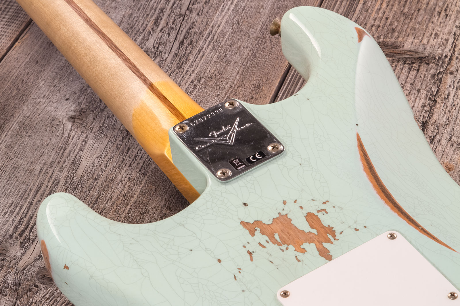 Fender Custom Shop Strat 1958 3s Trem Mn #cz572338 - Relic Aged Surf Green - E-Gitarre in Str-Form - Variation 7