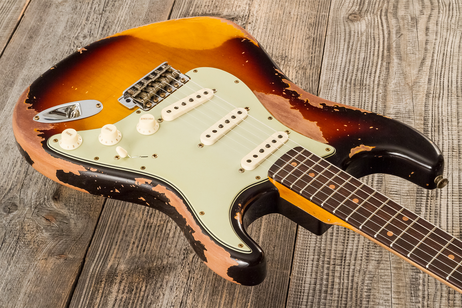 Fender Custom Shop Strat 1959 3s Trem #cz583182 - Super Heavy Relic Chocolate 3-color Sunburst - E-Gitarre in Str-Form - Variation 2