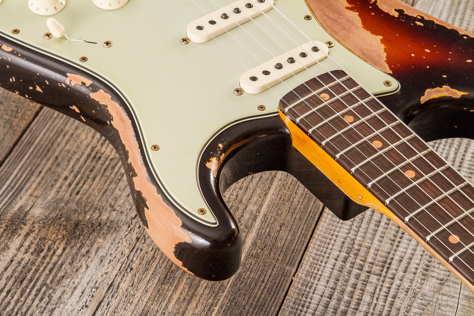 Fender Custom Shop Strat 1959 3s Trem #cz583182 - Super Heavy Relic Chocolate 3-color Sunburst - E-Gitarre in Str-Form - Variation 5