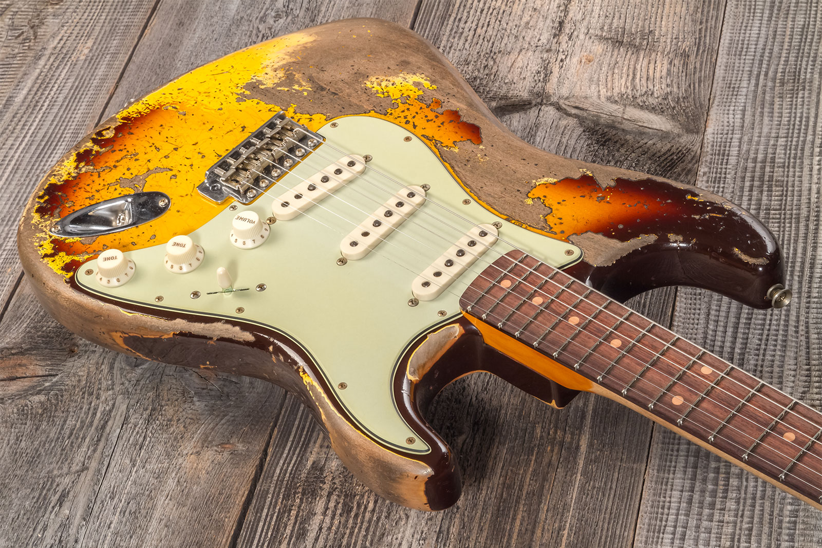 Fender Custom Shop Strat 1959 3s Trem Rw #cz569850 - Super Heavy Relic Aged Chocolate 3-color Sunburst - E-Gitarre in Str-Form - Variation 2