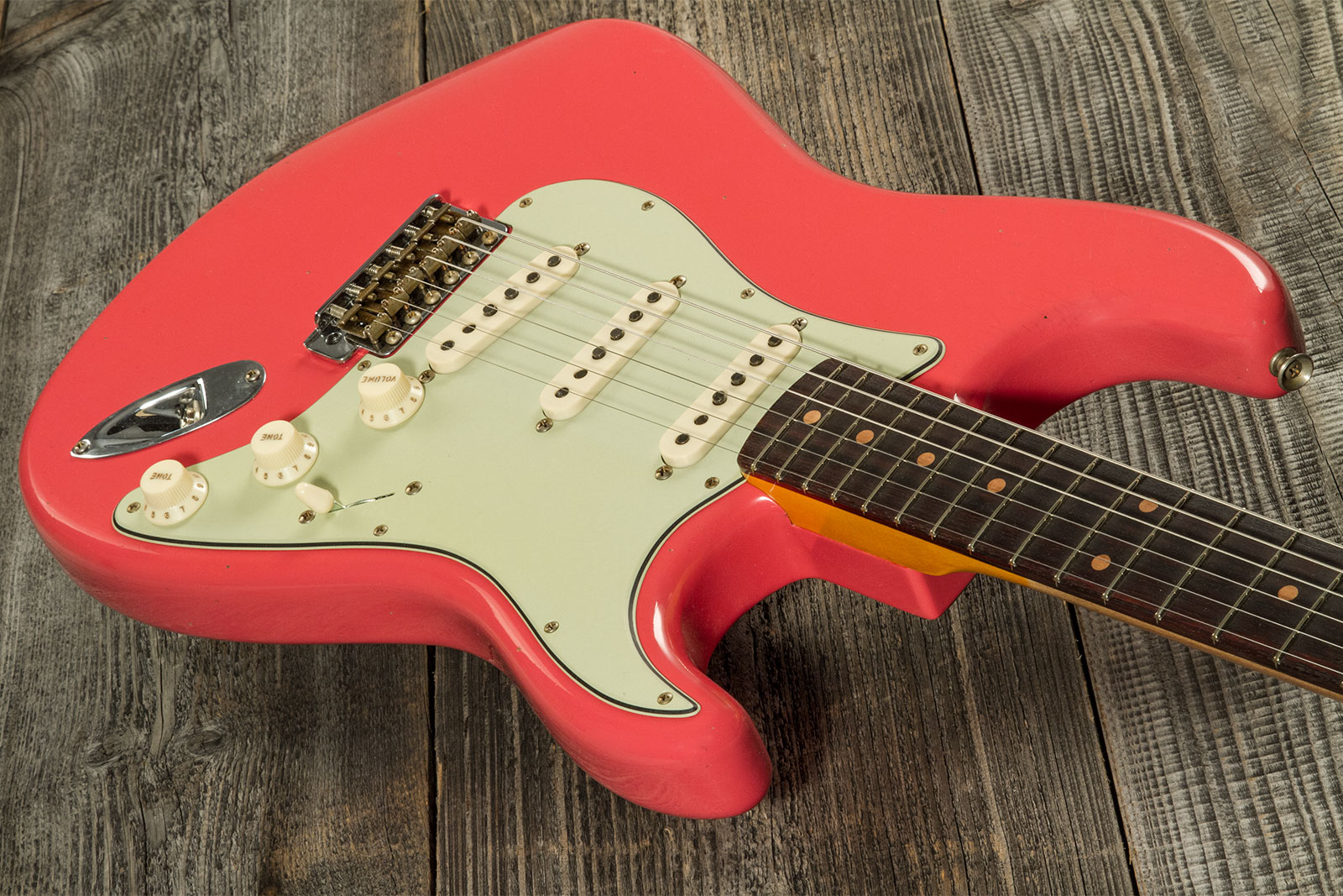 Fender Custom Shop Strat 1959 3s Trem Rw #cz571088 - Journeyman Relic Aged Fiesta Red - E-Gitarre in Str-Form - Variation 2
