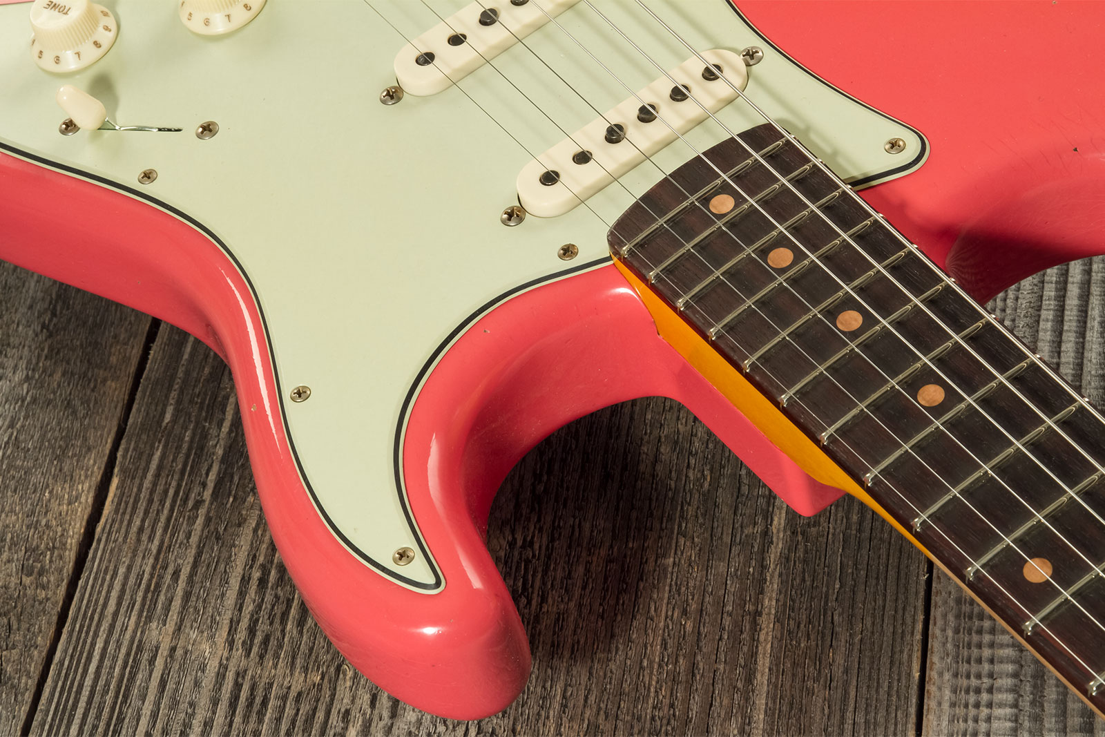 Fender Custom Shop Strat 1959 3s Trem Rw #cz571088 - Journeyman Relic Aged Fiesta Red - E-Gitarre in Str-Form - Variation 3