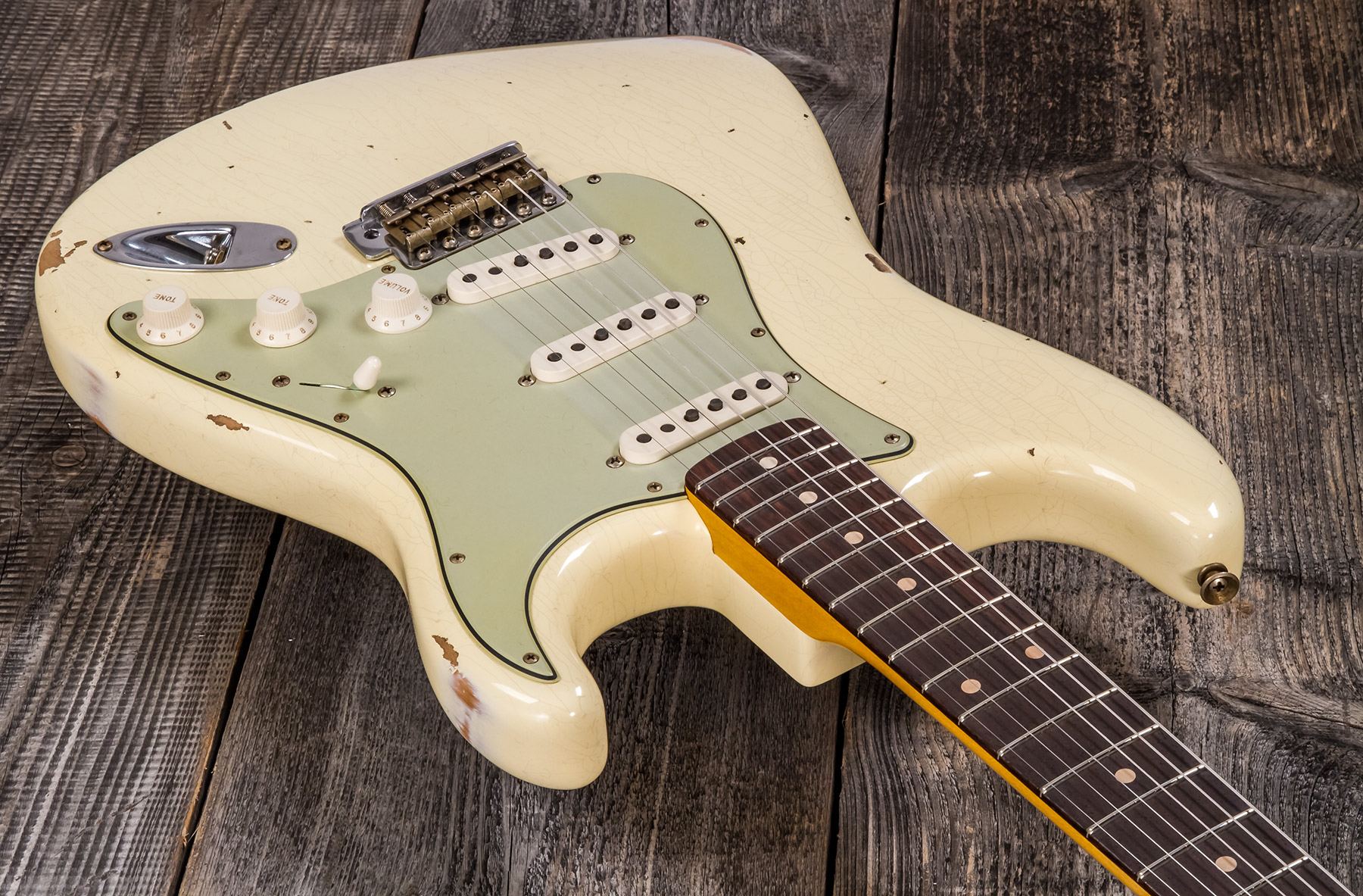 Fender Custom Shop Strat 1959 3s Trem Rw #r117393 - Relic Aged Vintage White - E-Gitarre in Str-Form - Variation 2