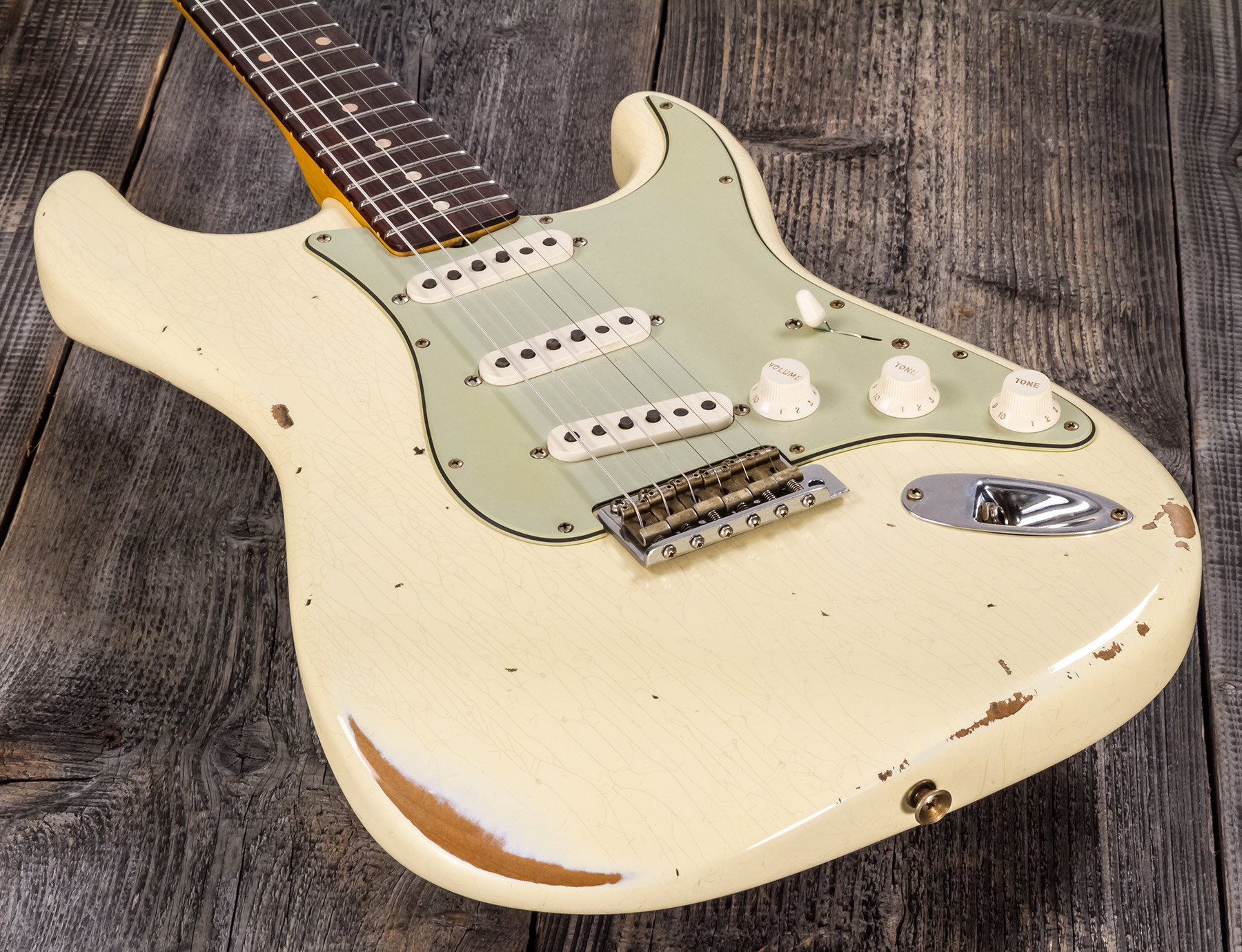 Fender Custom Shop Strat 1959 3s Trem Rw #r117393 - Relic Aged Vintage White - E-Gitarre in Str-Form - Variation 3
