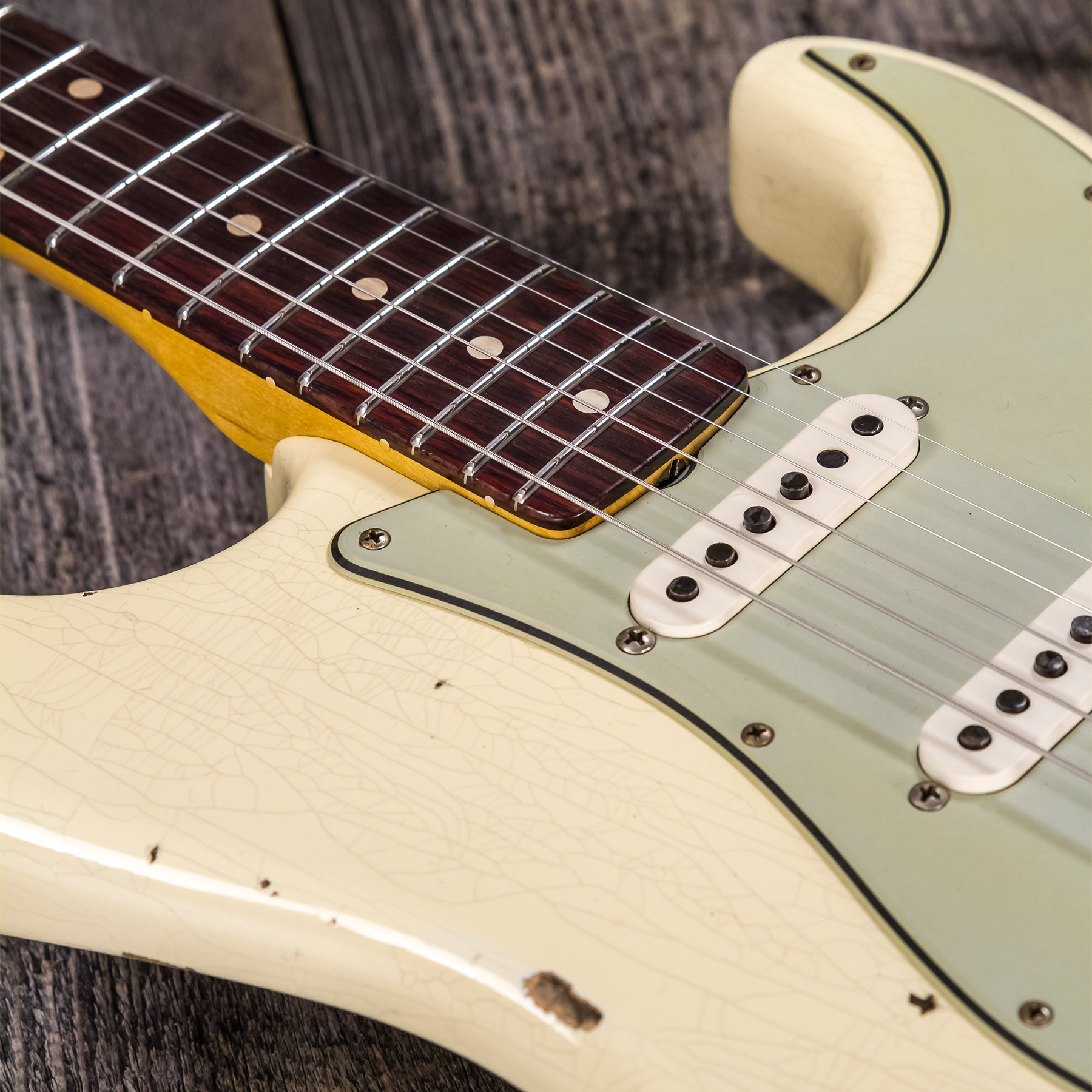 Fender Custom Shop Strat 1959 3s Trem Rw #r117393 - Relic Aged Vintage White - E-Gitarre in Str-Form - Variation 7