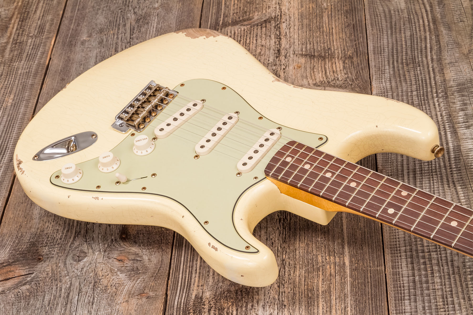 Fender Custom Shop Strat 1959 3s Trem Rw #r133800 - Relic Antique Vintage White - E-Gitarre in Str-Form - Variation 2