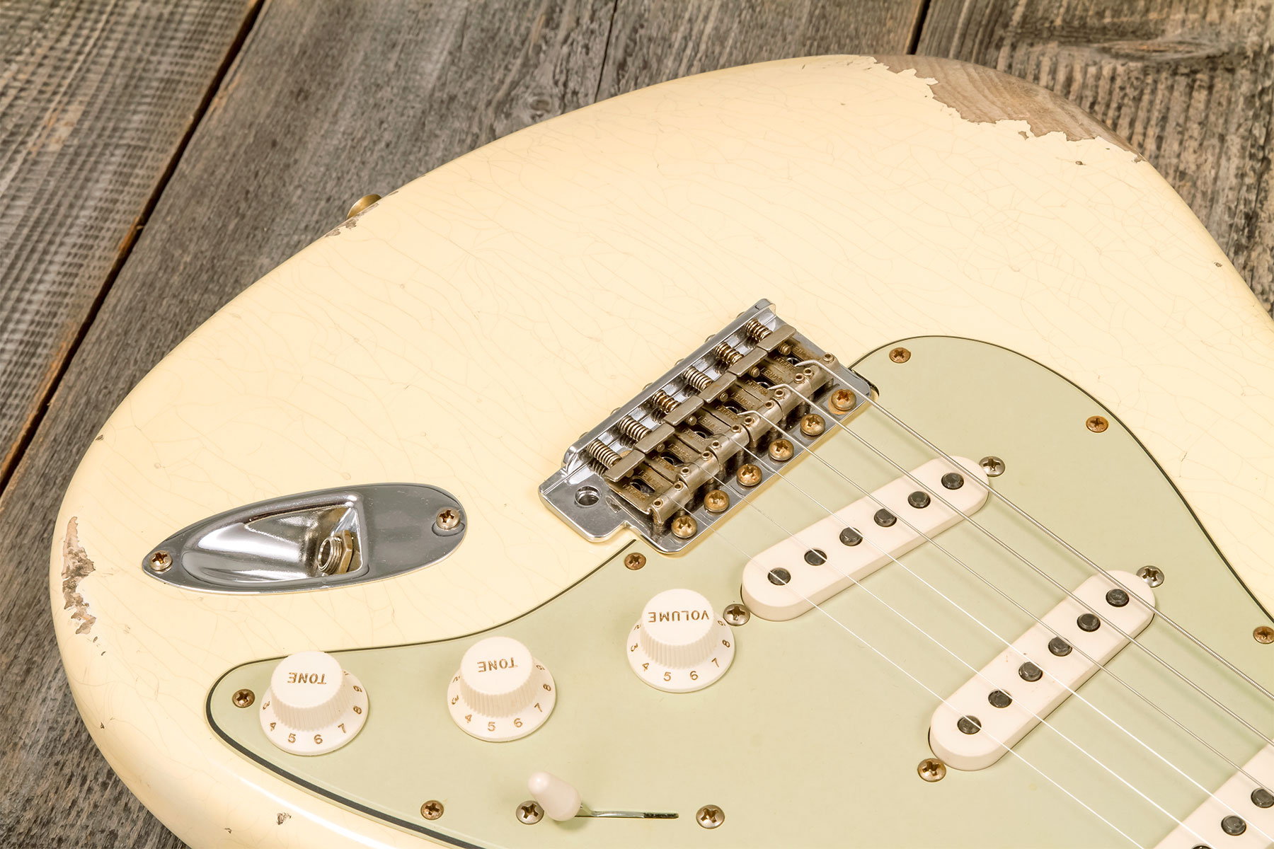 Fender Custom Shop Strat 1959 3s Trem Rw #r133800 - Relic Antique Vintage White - E-Gitarre in Str-Form - Variation 3