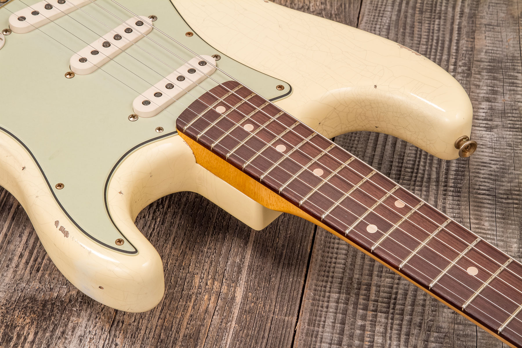 Fender Custom Shop Strat 1959 3s Trem Rw #r133800 - Relic Antique Vintage White - E-Gitarre in Str-Form - Variation 4