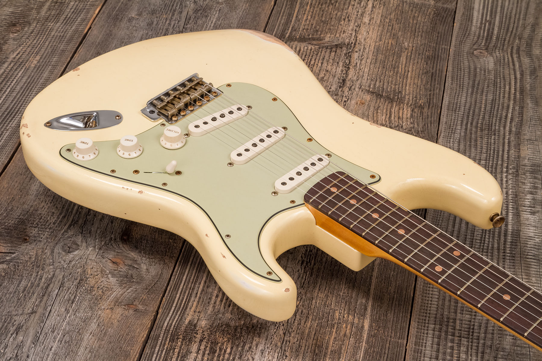 Fender Custom Shop Strat 1959 3s Trem Rw #r133842 - Relic Antique Vintage White - E-Gitarre in Str-Form - Variation 2