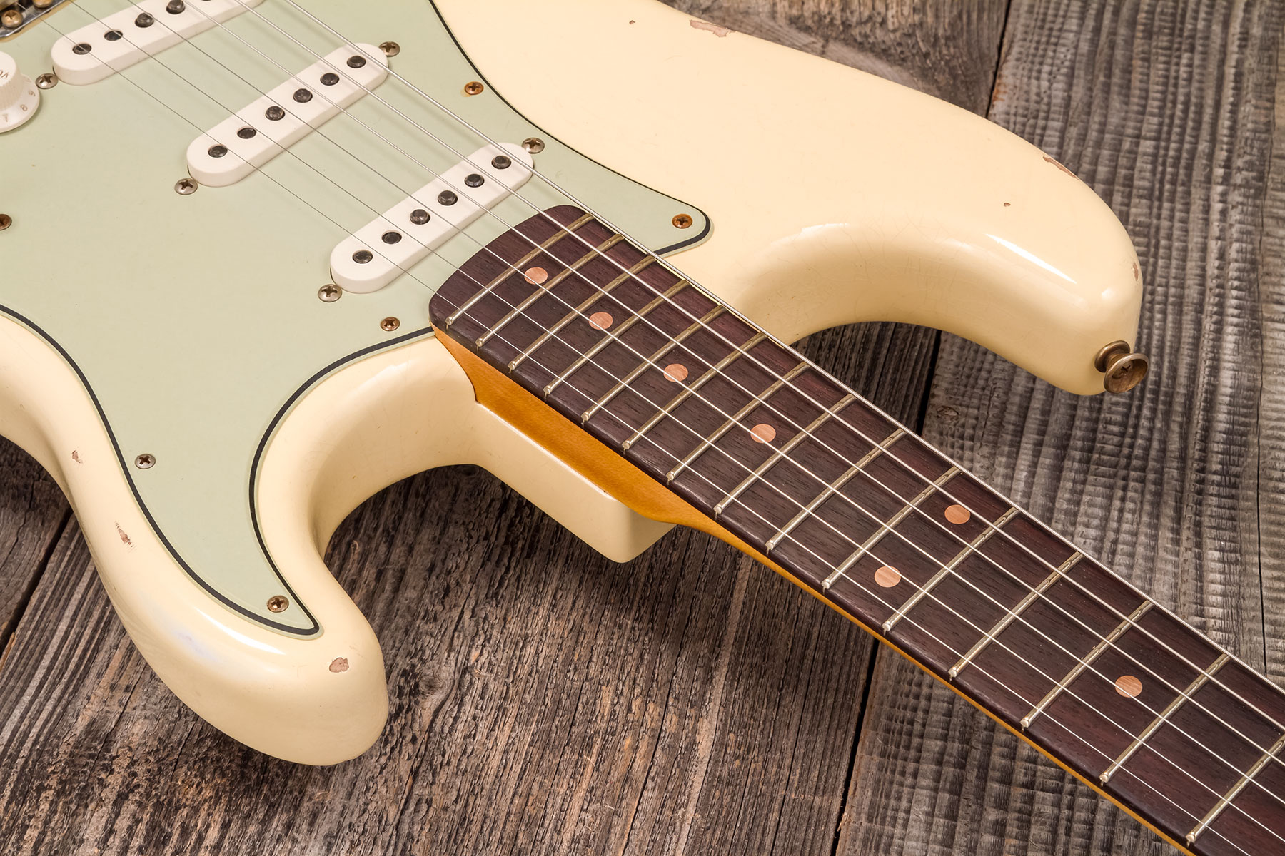 Fender Custom Shop Strat 1959 3s Trem Rw #r133842 - Relic Antique Vintage White - E-Gitarre in Str-Form - Variation 5