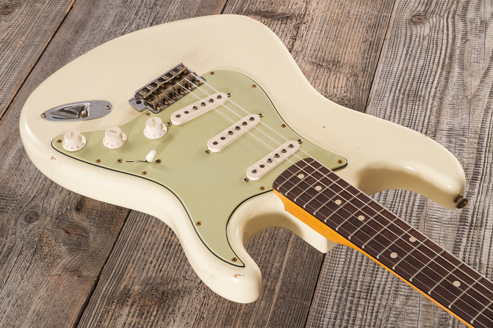 Fender Custom Shop Strat 1959 Masterbuilt D.brown 3s Trem Rw #r143697 - Journeyman Relic Vintage White - E-Gitarre in Str-Form - Variation 2