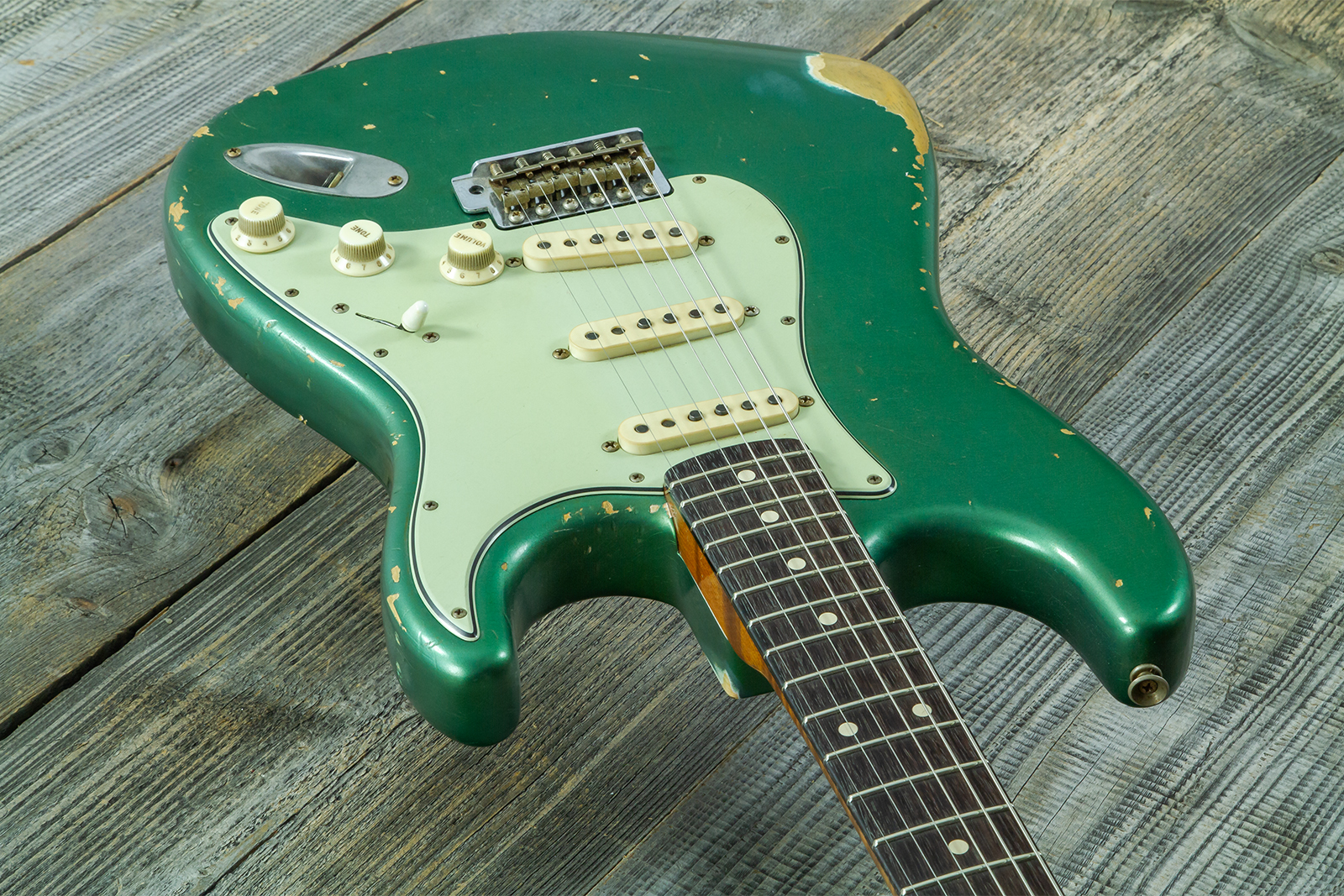 Fender Custom Shop Strat 1960/63 Mb A.macnutt 3s Trem Rw #r141359 - Relic Sherwood Green Metallic - E-Gitarre in Str-Form - Variation 2
