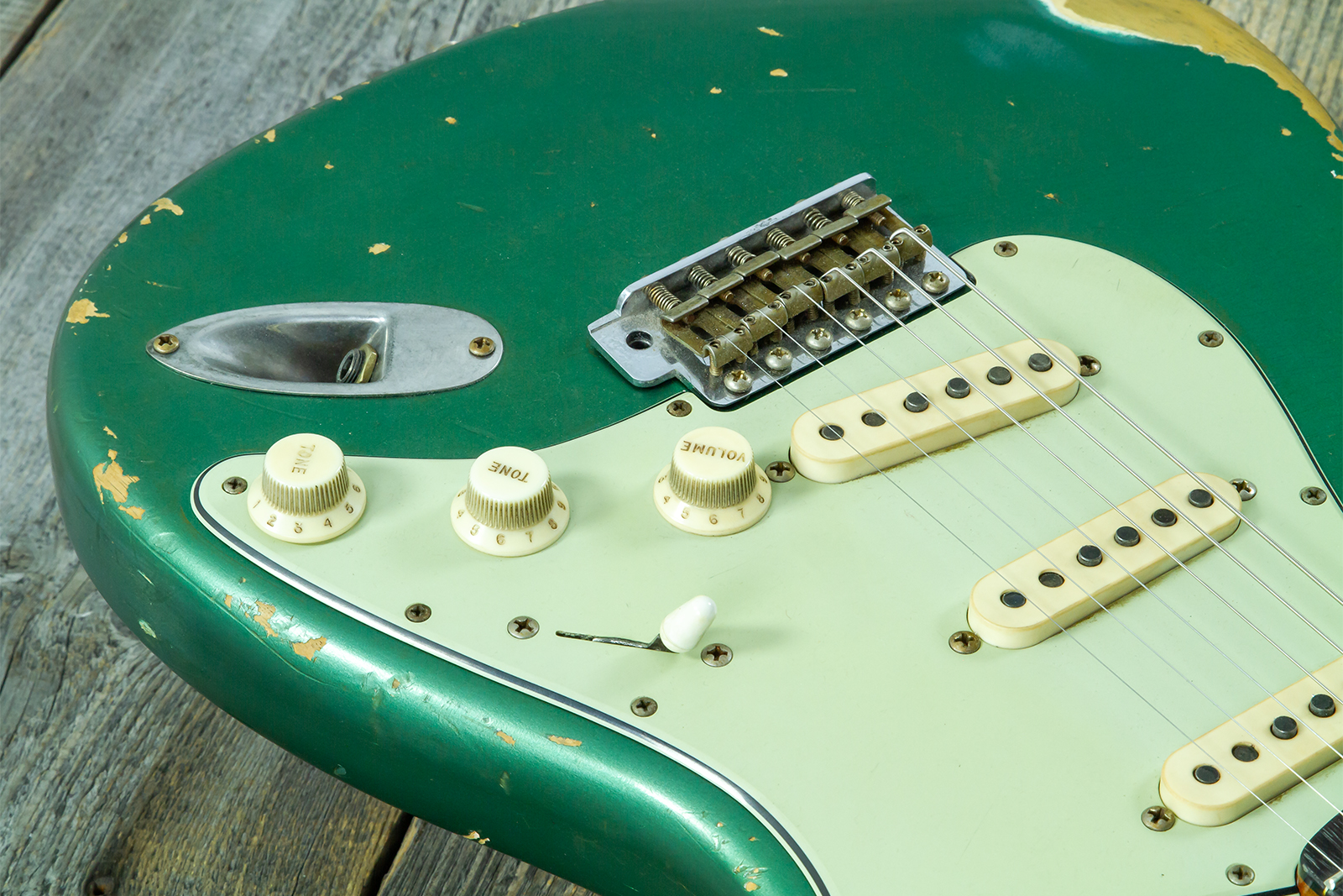 Fender Custom Shop Strat 1960/63 Mb A.macnutt 3s Trem Rw #r141359 - Relic Sherwood Green Metallic - E-Gitarre in Str-Form - Variation 4