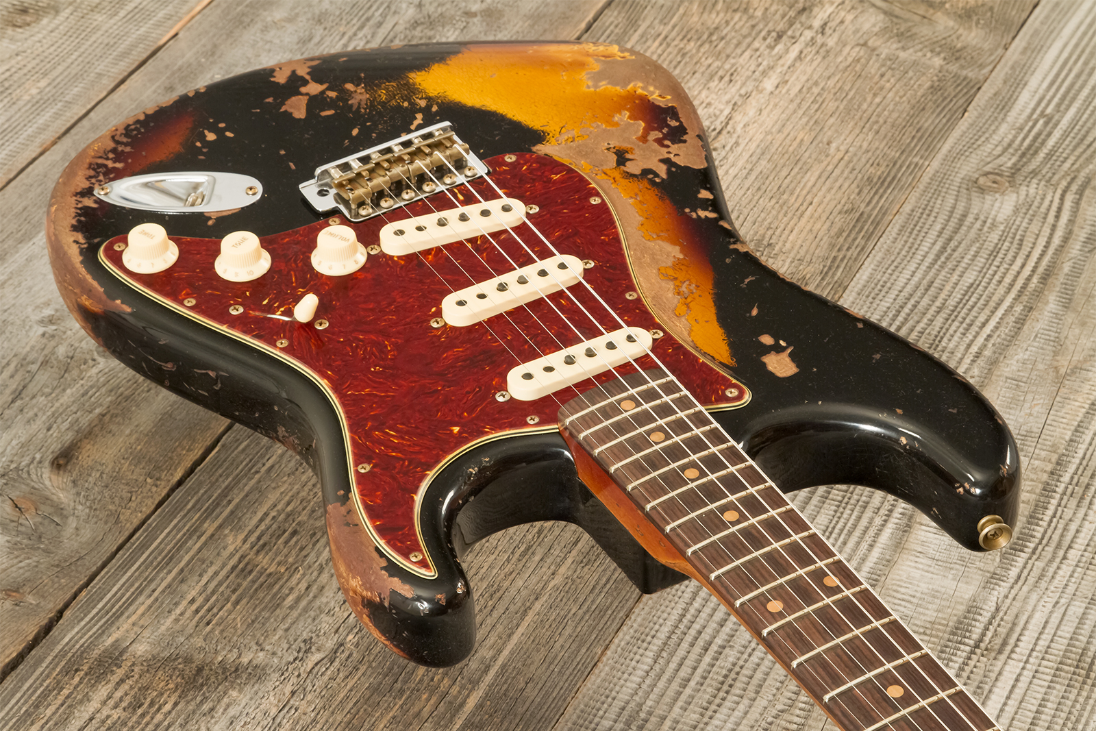 Fender Custom Shop Strat 1960 Roasted 3s Trem Rw #cz581166 - Super Heavy Relic Black O. 2-color Sunburst - E-Gitarre in Str-Form - Variation 3