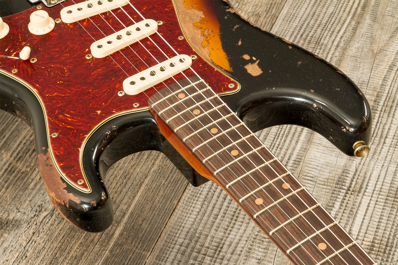 Fender Custom Shop Strat 1960 Roasted 3s Trem Rw #cz581166 - Super Heavy Relic Black O. 2-color Sunburst - E-Gitarre in Str-Form - Variation 5