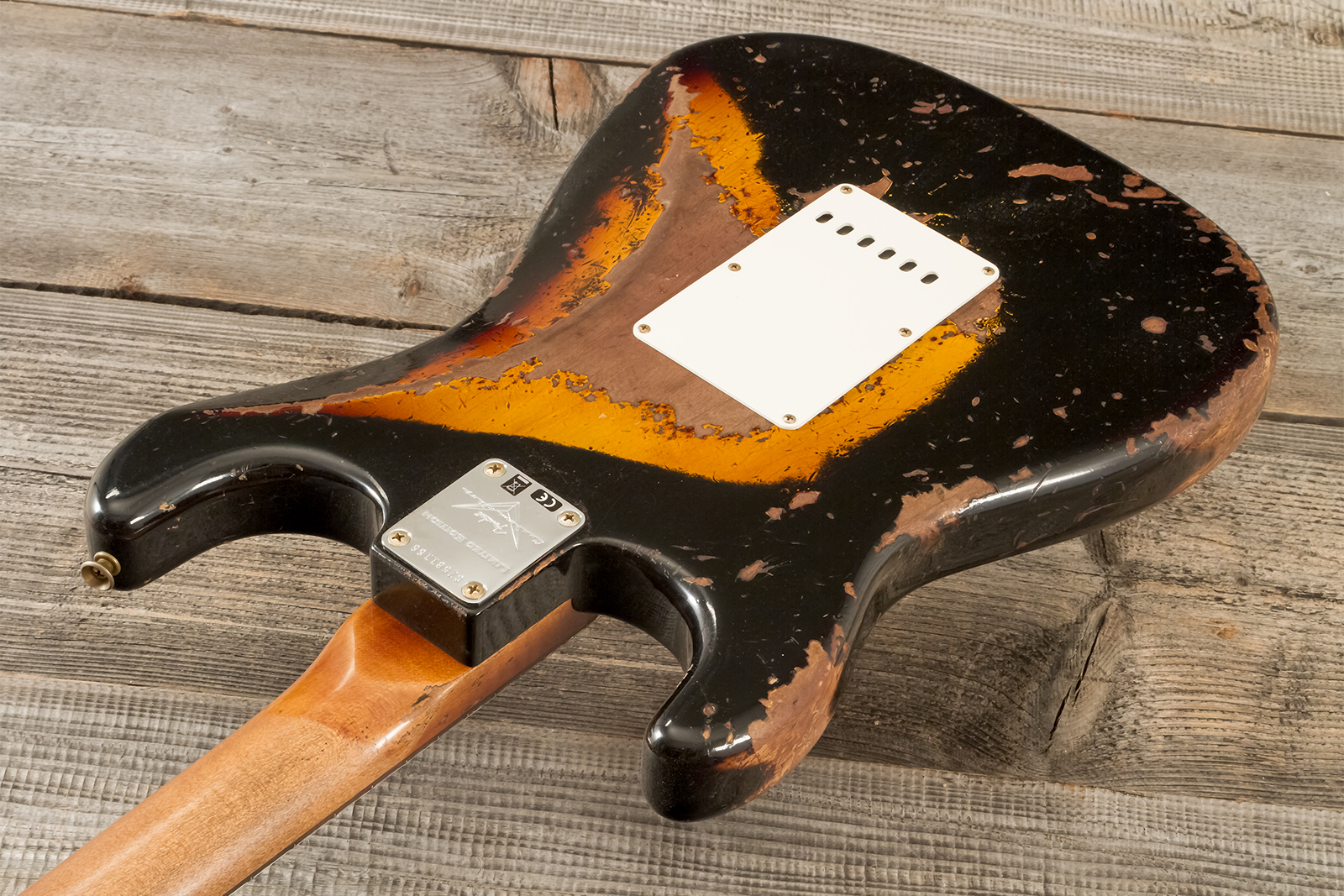 Fender Custom Shop Strat 1960 Roasted 3s Trem Rw #cz581166 - Super Heavy Relic Black O. 2-color Sunburst - E-Gitarre in Str-Form - Variation 7
