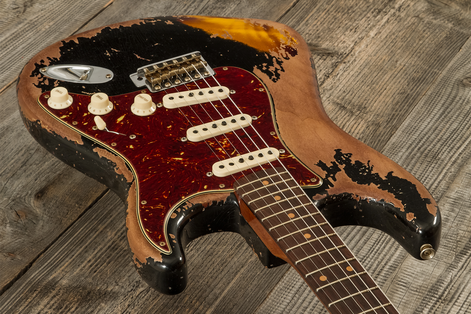 Fender Custom Shop Strat 1960 Roasted 3s Trem Rw #cz581210 - Super Heavy Relic Black O. 2-color Sunburst - E-Gitarre in Str-Form - Variation 2