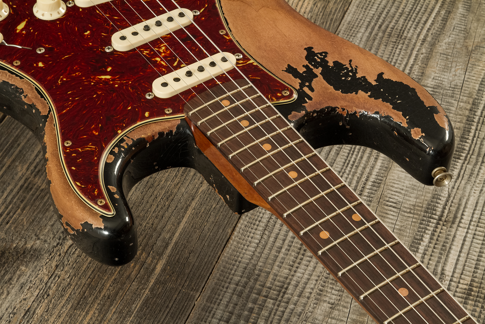 Fender Custom Shop Strat 1960 Roasted 3s Trem Rw #cz581210 - Super Heavy Relic Black O. 2-color Sunburst - E-Gitarre in Str-Form - Variation 4