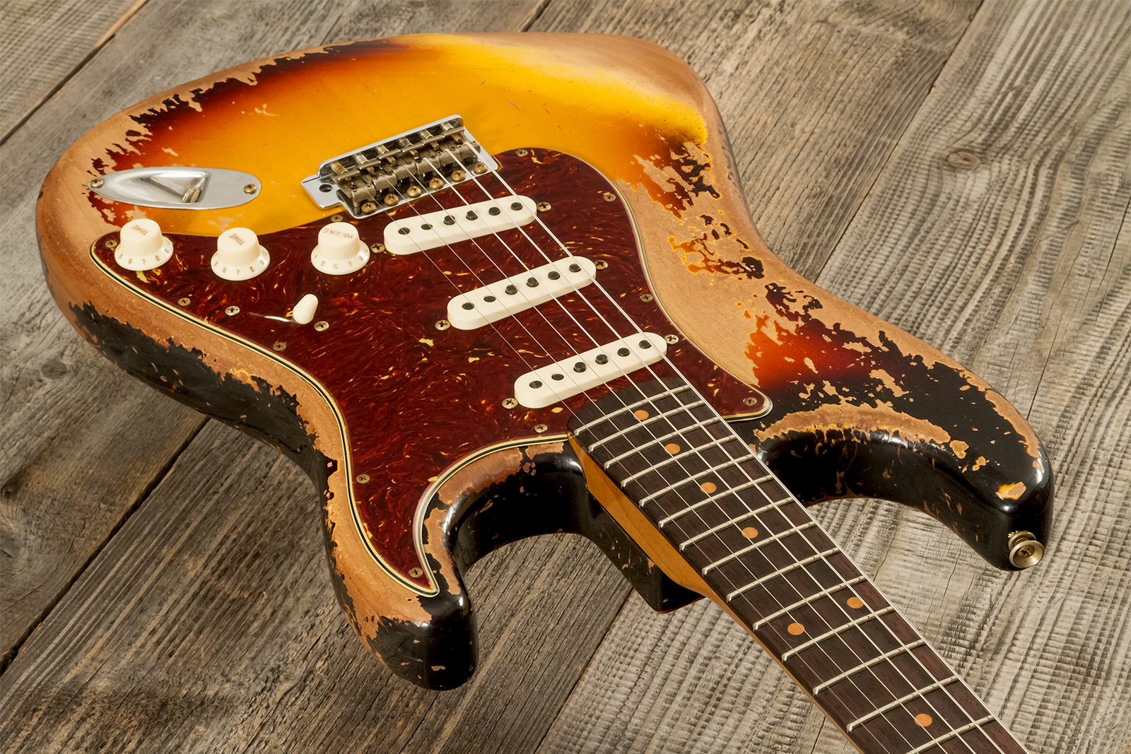 Fender Custom Shop Strat 1960 Roasted 3s Trem Rw #cz583123 - Super Heavy Relic 3-color Sunburst - E-Gitarre in Str-Form - Variation 2