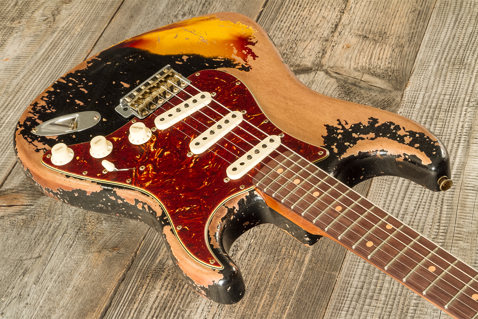 Fender Custom Shop Strat 1961 3s Trem #cz580688 - Super Heavy Relic Black O. 3-color Sunburst - E-Gitarre in Str-Form - Variation 2
