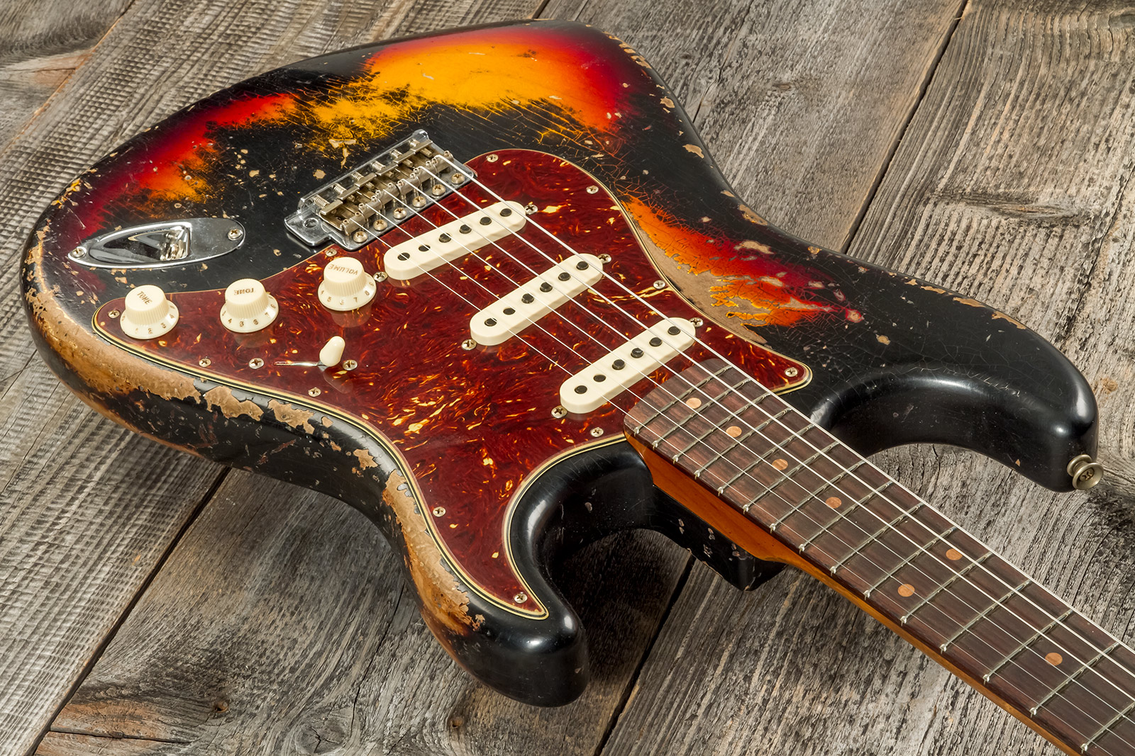 Fender Custom Shop Strat 1961 3s Trem Rw #cz576153 - Super Heavy Relic Black O. 3-color Sunburst - E-Gitarre in Str-Form - Variation 2