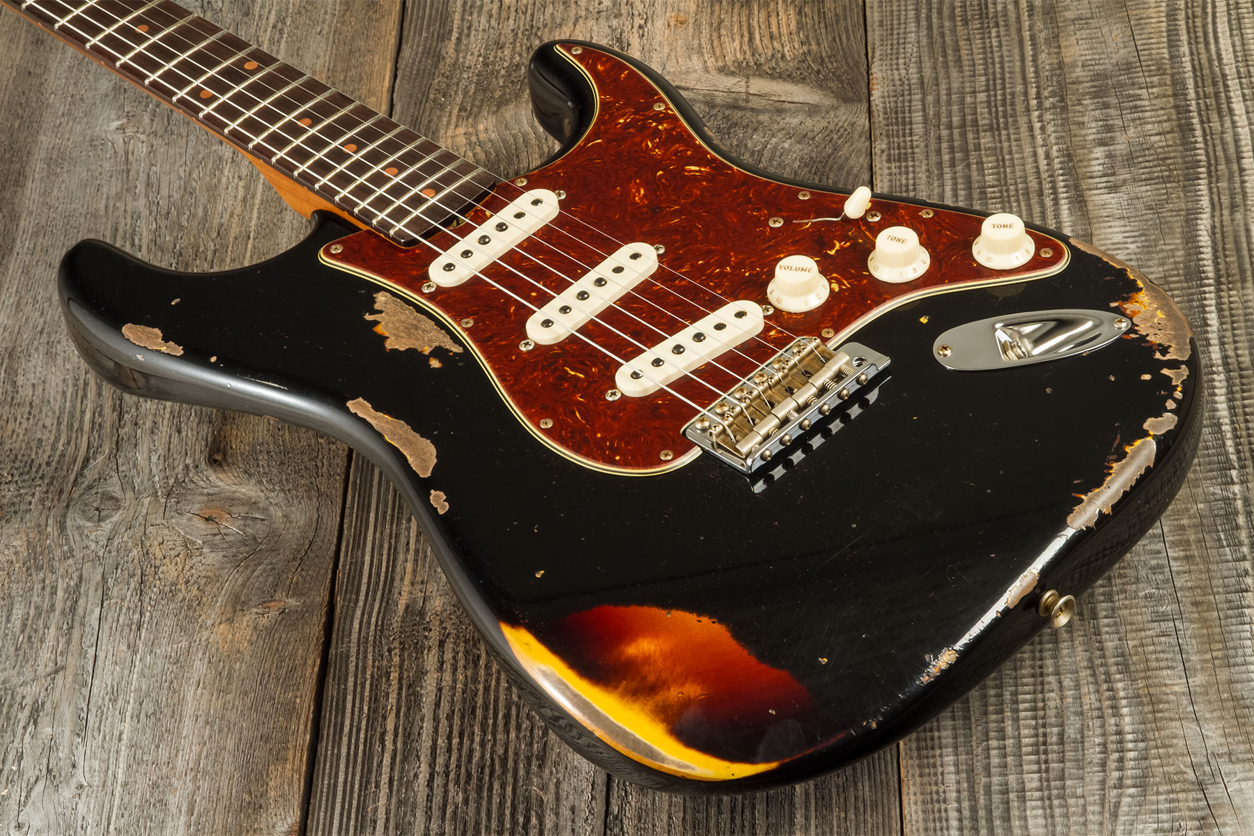 Fender Custom Shop Strat 1961 3s Trem Rw #cz580527 - Super Heavy Relic Black O. 3-color Sunburst - E-Gitarre in Str-Form - Variation 2