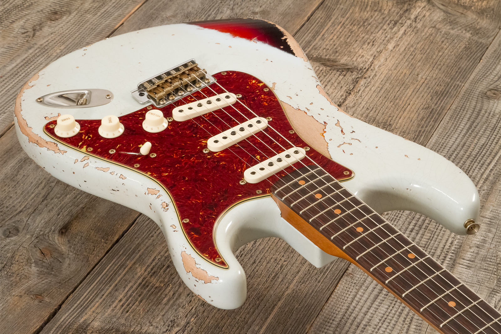 Fender Custom Shop Strat 1961 3s Trem Rw #cz580999 - Heavy Relic Sonic Blue O. 3-color Sunburst - E-Gitarre in Str-Form - Variation 3