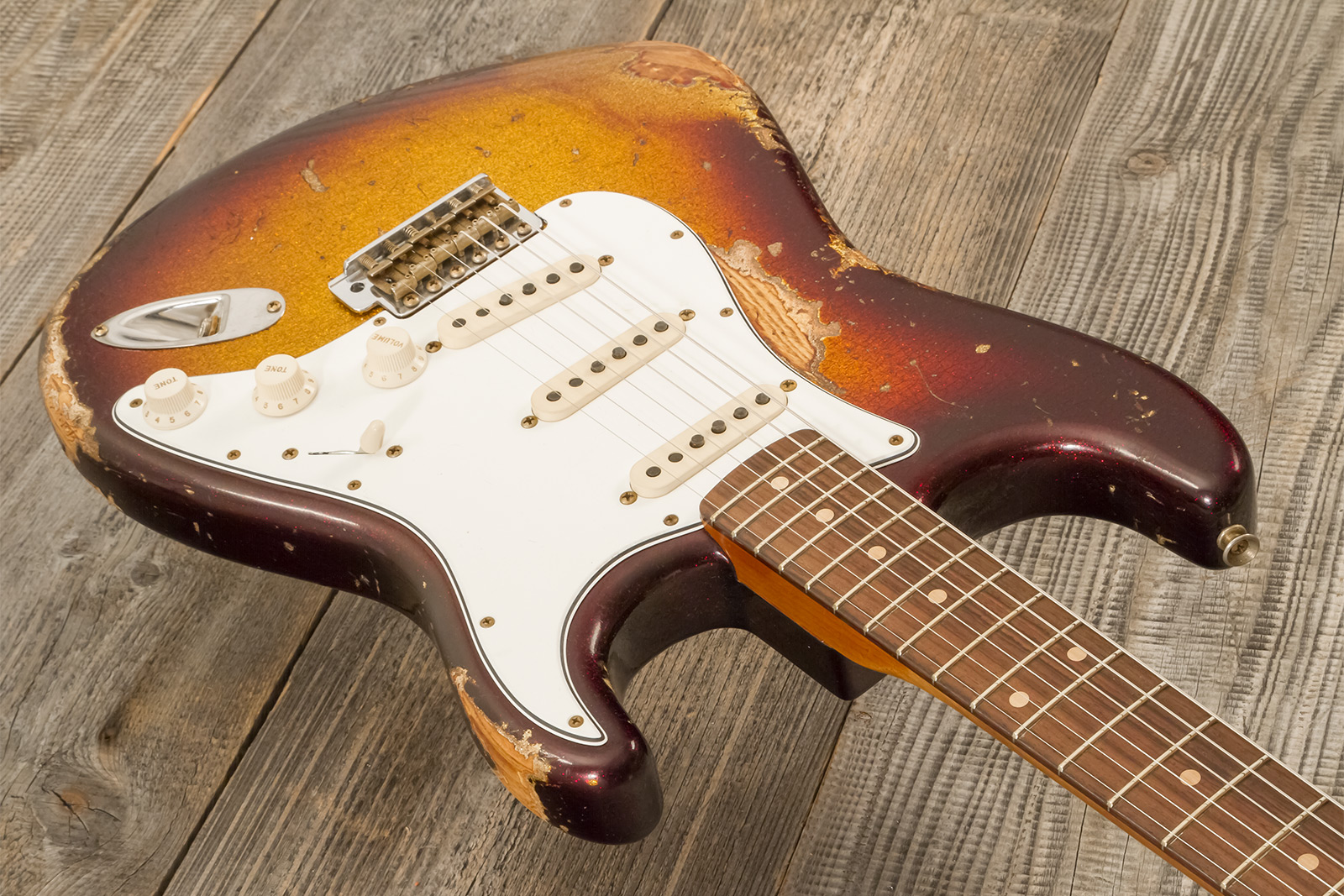 Fender Custom Shop Strat 1963 3s Trem Rw #r141255 - Super Heavy Relic Sparkle 3-color Sunburst - E-Gitarre in Str-Form - Variation 4