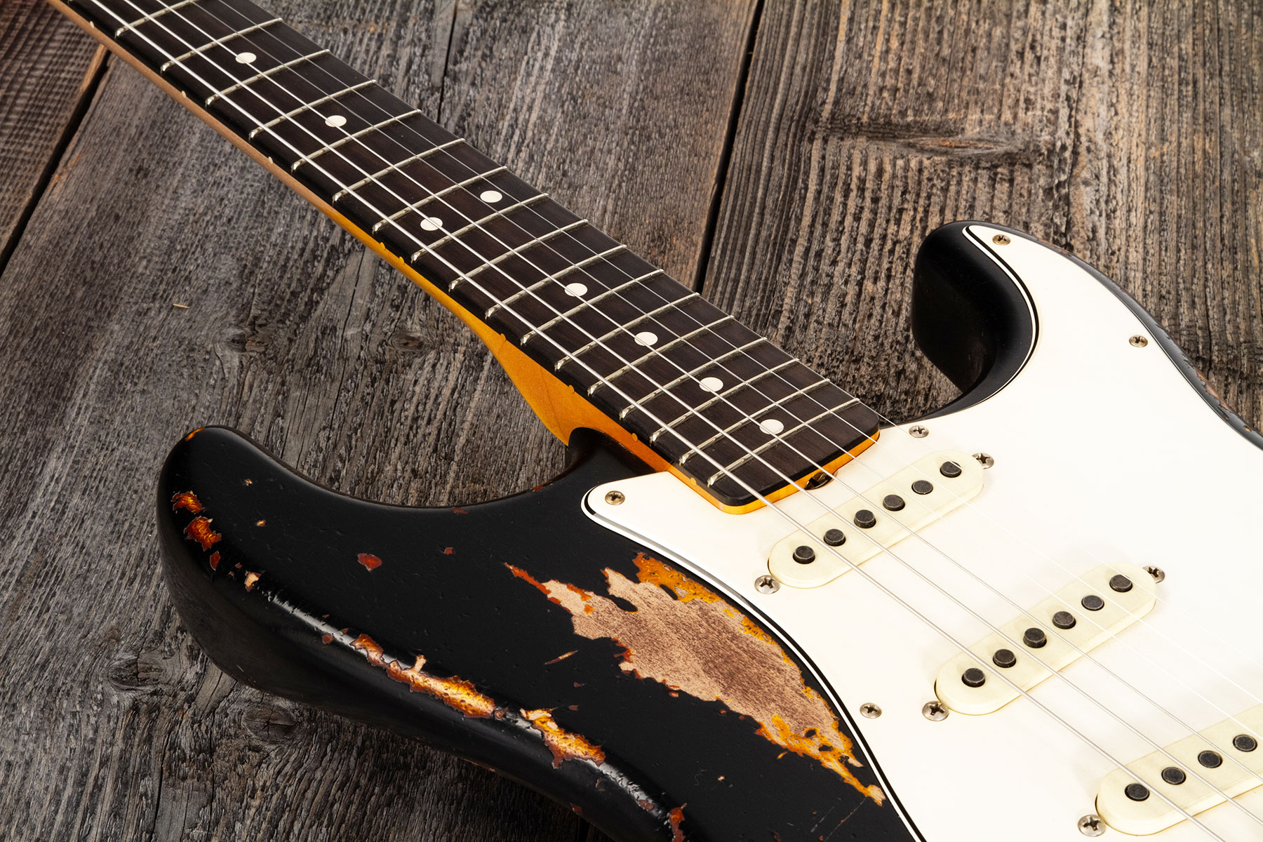 Fender Custom Shop Strat 1963 Masterbuilt K.mcmillin 3s Trem Rw #r127357 - Heavy Relic Black Ov. 3-color Sunburst - E-Gitarre in Str-Form - Variation 