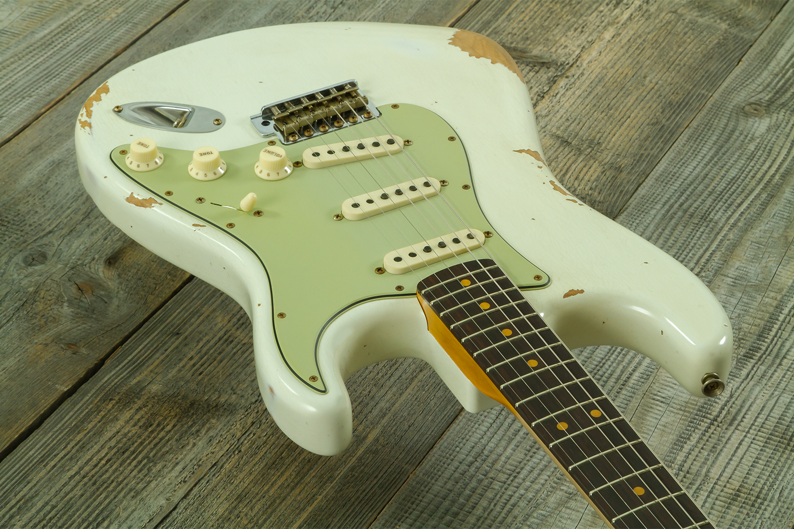 Fender Custom Shop Strat 1964 L-series 3s Trem Rw #l11710 - Heavy Relic Olympic White - E-Gitarre in Str-Form - Variation 2