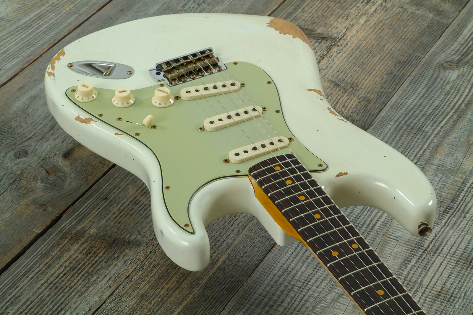 Fender Custom Shop Strat 1964 L-series 3s Trem Rw #l11710 - Heavy Relic Olympic White - E-Gitarre in Str-Form - Variation 3