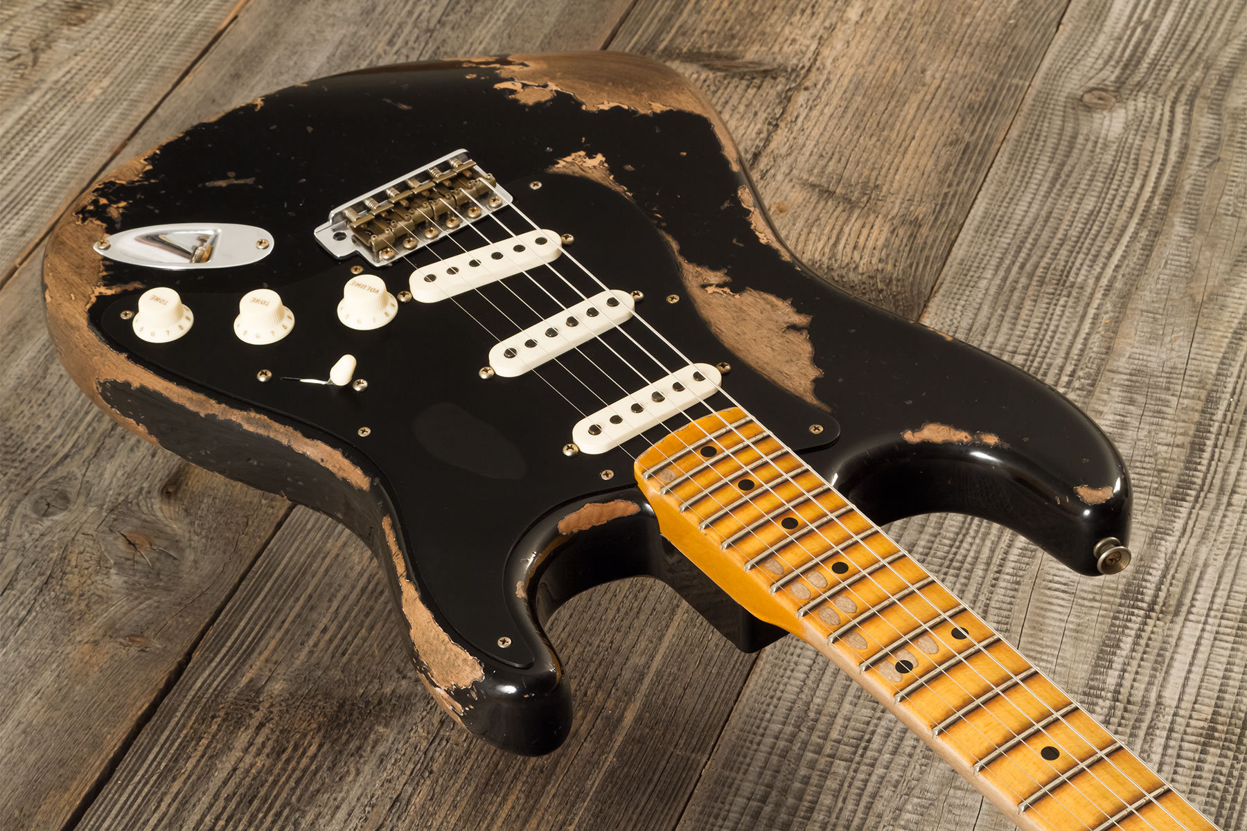 Fender Custom Shop Strat Poblano 3s Trem Mn #cz579424 - Super Heavy Relic Black - E-Gitarre in Str-Form - Variation 3