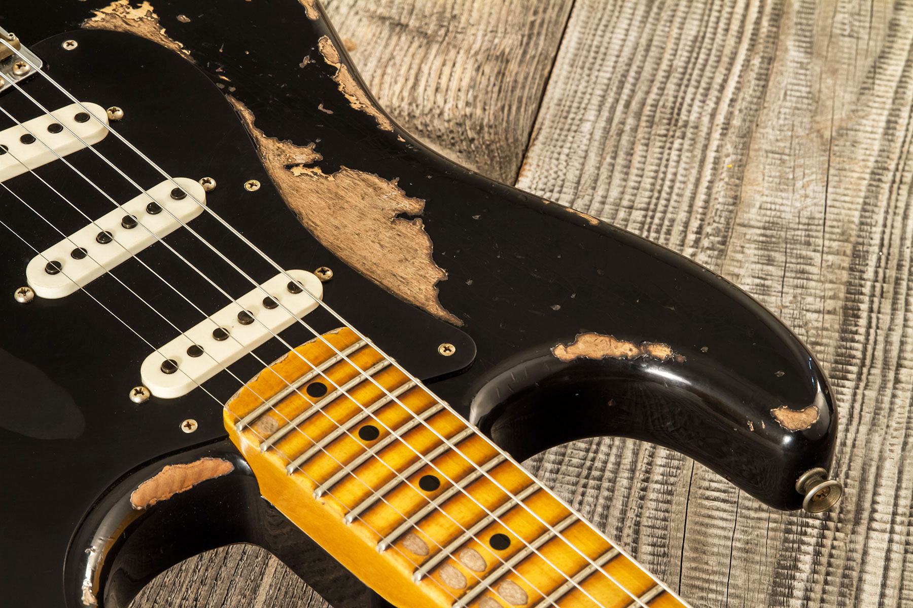 Fender Custom Shop Strat Poblano 3s Trem Mn #cz579424 - Super Heavy Relic Black - E-Gitarre in Str-Form - Variation 6