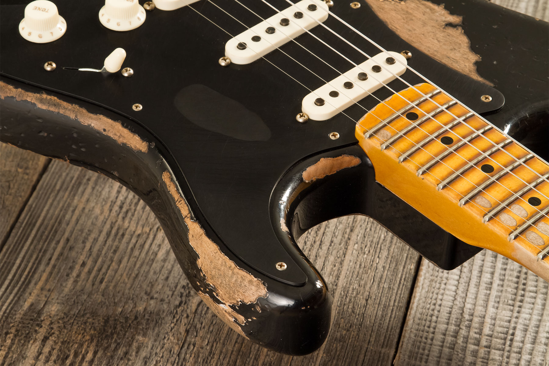 Fender Custom Shop Strat Poblano 3s Trem Mn #cz579424 - Super Heavy Relic Black - E-Gitarre in Str-Form - Variation 7