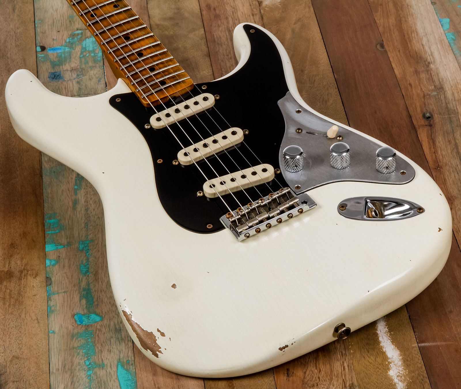 Fender Custom Shop Strat Poblano Ii 3s Trem Mn #cz555378 - Relic Olympic White - E-Gitarre in Str-Form - Variation 3