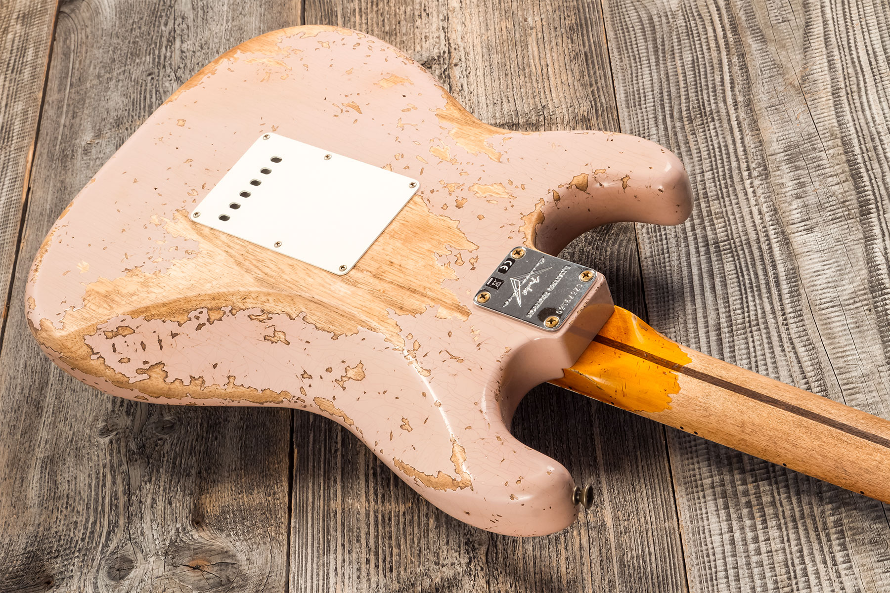 Fender Custom Shop Strat Red Hot 3s Trem Mn #cz579150 - Super Heavy Relic Dirty Shell Pink - E-Gitarre in Str-Form - Variation 6