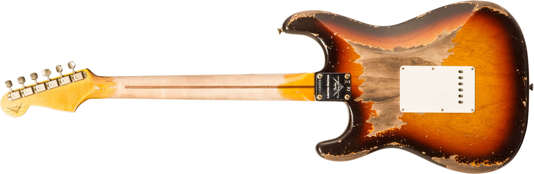 Fender Custom Shop Strat Red Hot 3s Trem Mn #cz580650 - Super Heavy Relic Chocolate 3-color Sunburst - E-Gitarre in Str-Form - Variation 1