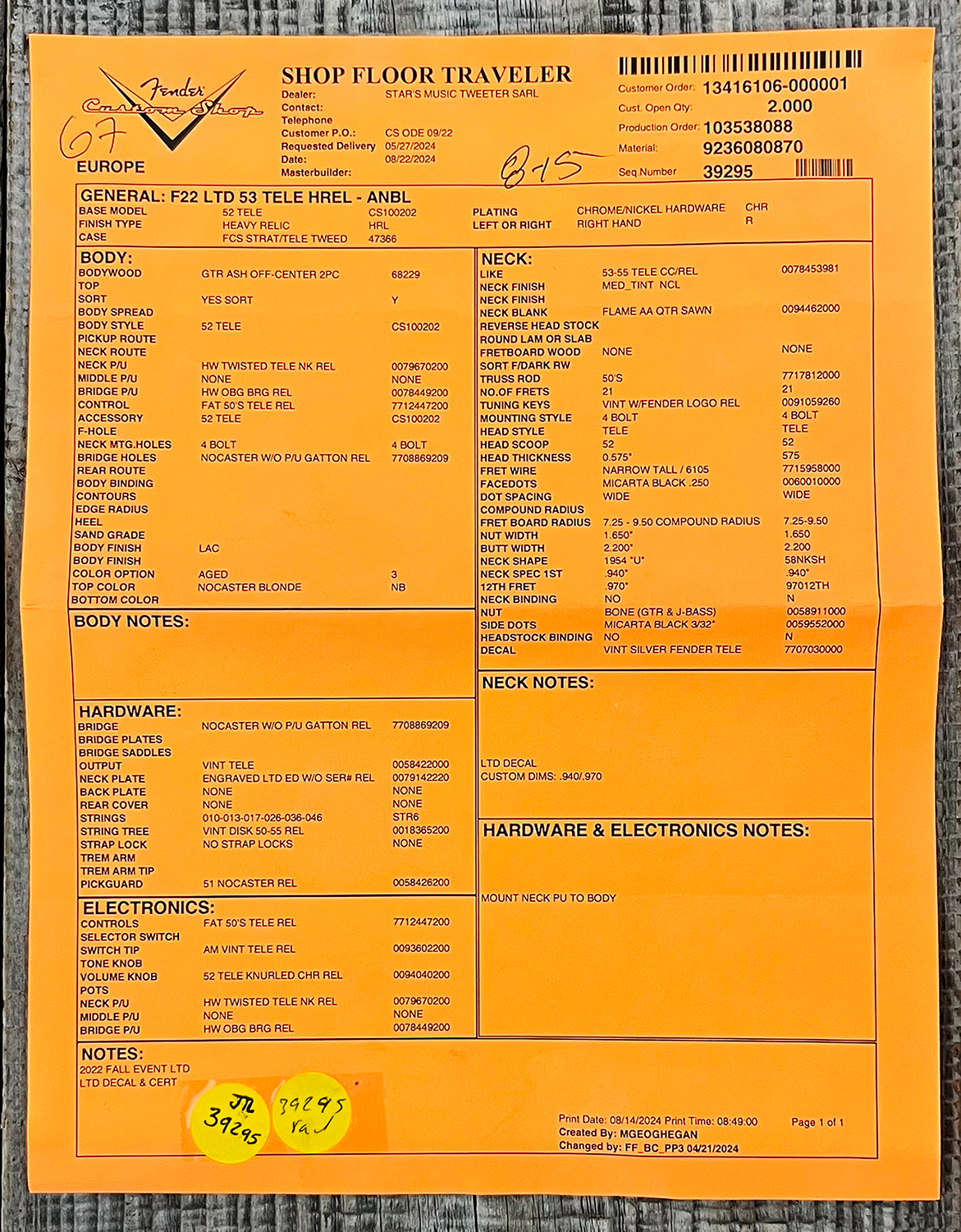 Fender Custom Shop Tele 1953 2s Ht Mn #r126760 - Heavy Relic Nocaster Blonde - E-Gitarre in Teleform - Variation 14