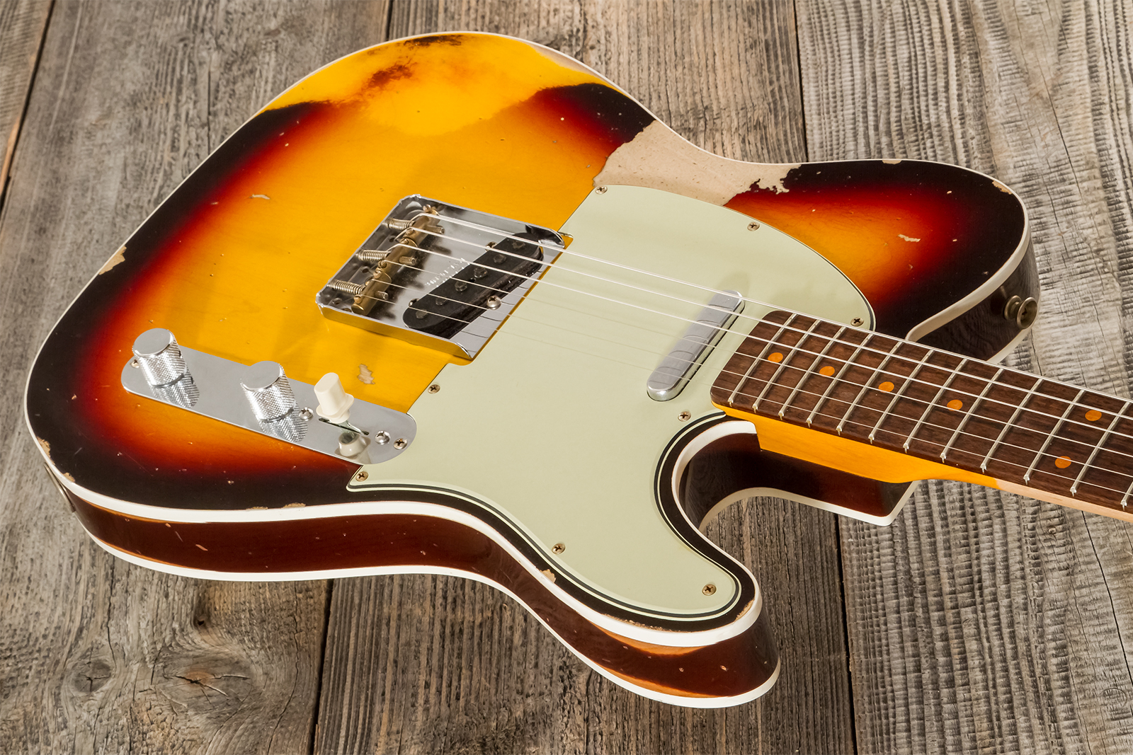 Fender Custom Shop Tele 1960 2s Ht Rw - Heavy Relic Chocolate 3-color Sunburst - E-Gitarre in Teleform - Variation 7