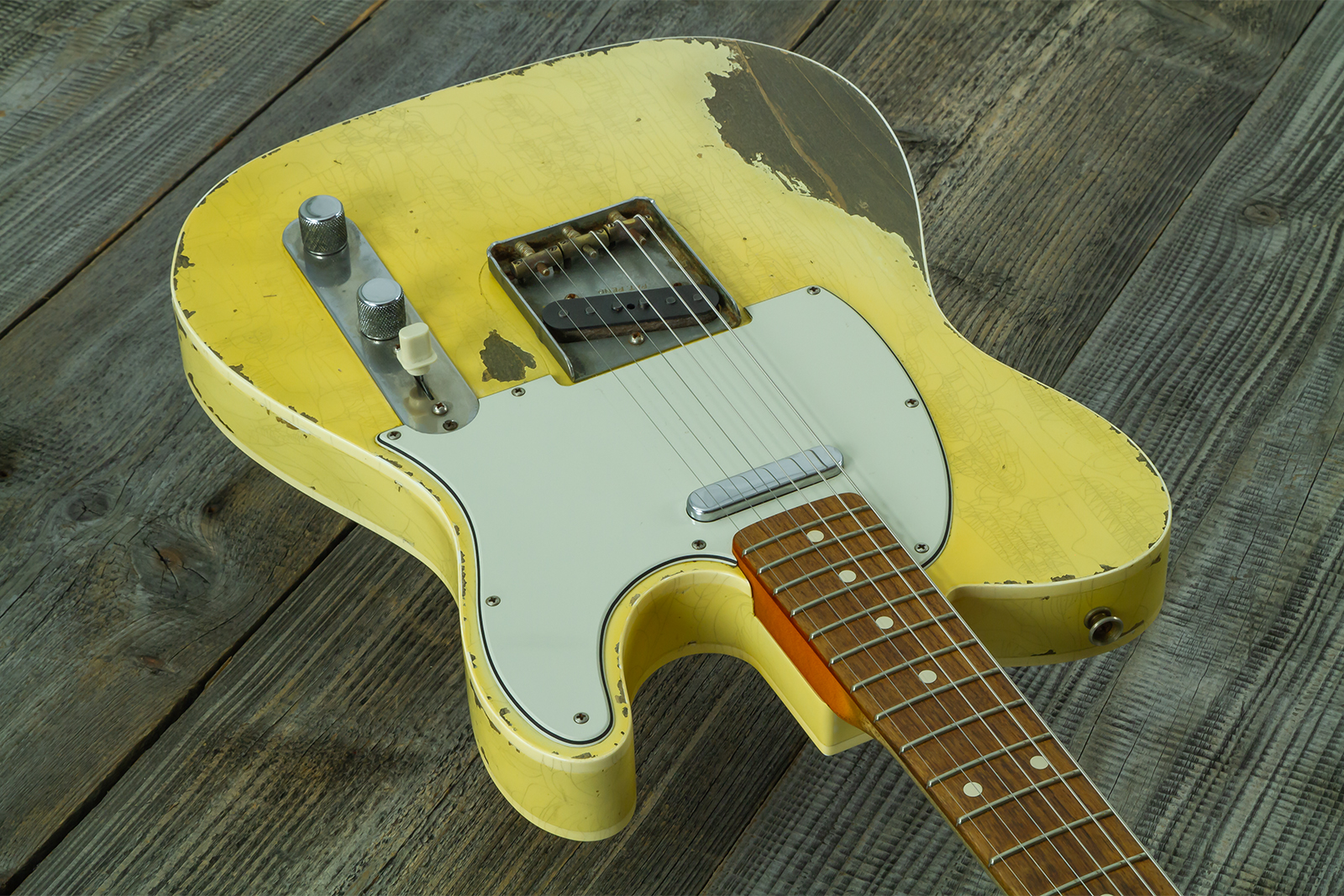 Fender Custom Shop Tele 1960 Custom Mb D.wilson 2s Ht Rw #cz547696 - Heavy Relic Aged Vintage White - E-Gitarre in Teleform - Variation 2