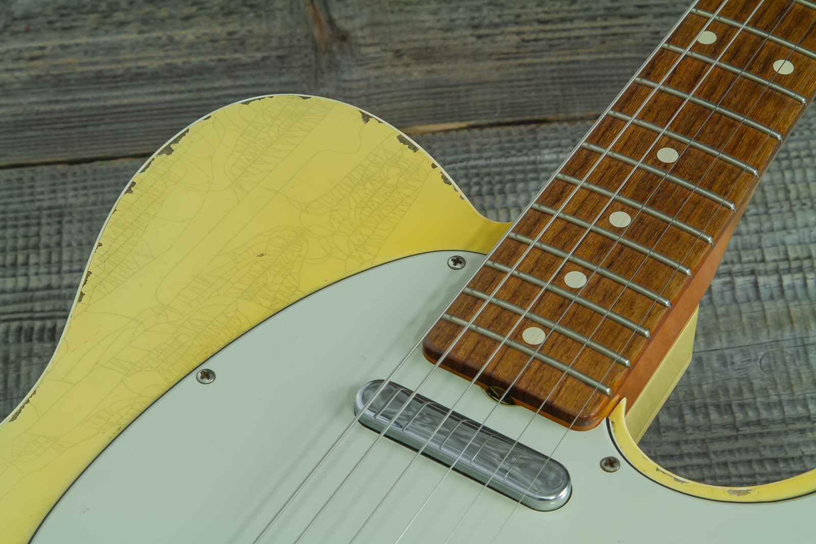 Fender Custom Shop Tele 1960 Custom Mb D.wilson 2s Ht Rw #cz547696 - Heavy Relic Aged Vintage White - E-Gitarre in Teleform - Variation 6