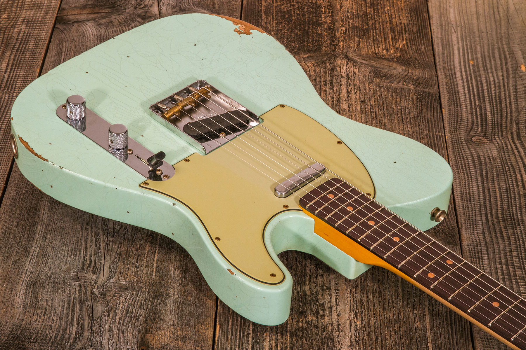 Fender Custom Shop Tele 1961 2s Ht Rw #cz565334 - Relic Faded Surf Green - E-Gitarre in Teleform - Variation 2