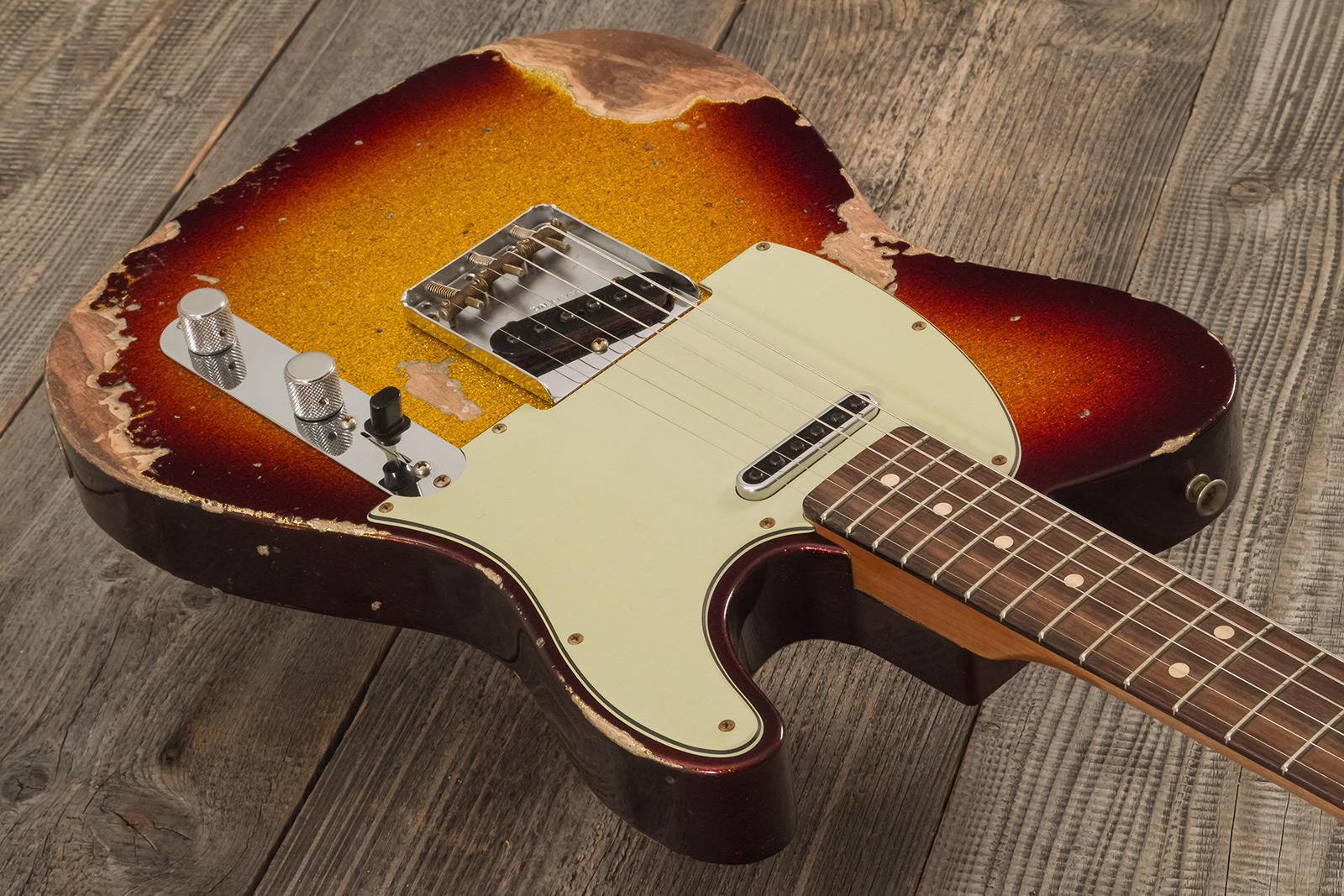 Fender Custom Shop Tele 1963 2s Ht Rw #r141275 - Heavy Relic Sparkle 3-color Sunburst - E-Gitarre in Teleform - Variation 4
