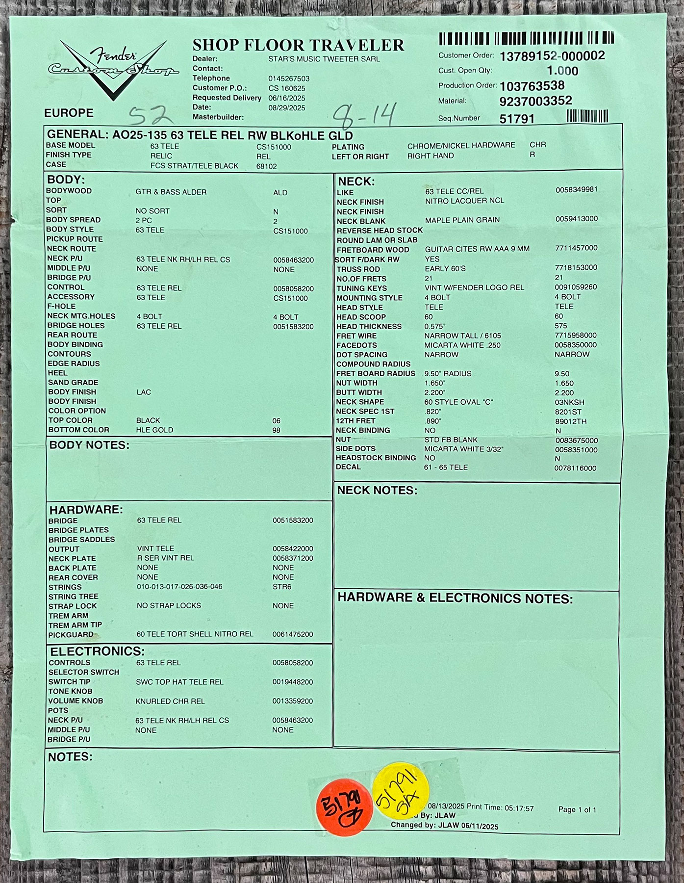 Fender Custom Shop Tele 1963 2s Ht Rw #r143447 - Black Over Hle Gold - E-Gitarre in Teleform - Variation 14