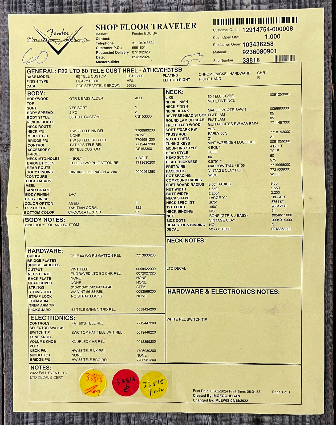 Fender Custom Shop Tele Custom 1960 2s Ht Rw #cz579562 - Heavy Relic Tahitian Coral O. 3-color Sunburst - E-Gitarre in Teleform - Variation 14